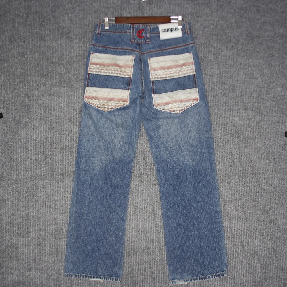 Campus‎ Jeans Mens Size 32 Blue Denim Embroidered Baggy Y2K Skater Grunge